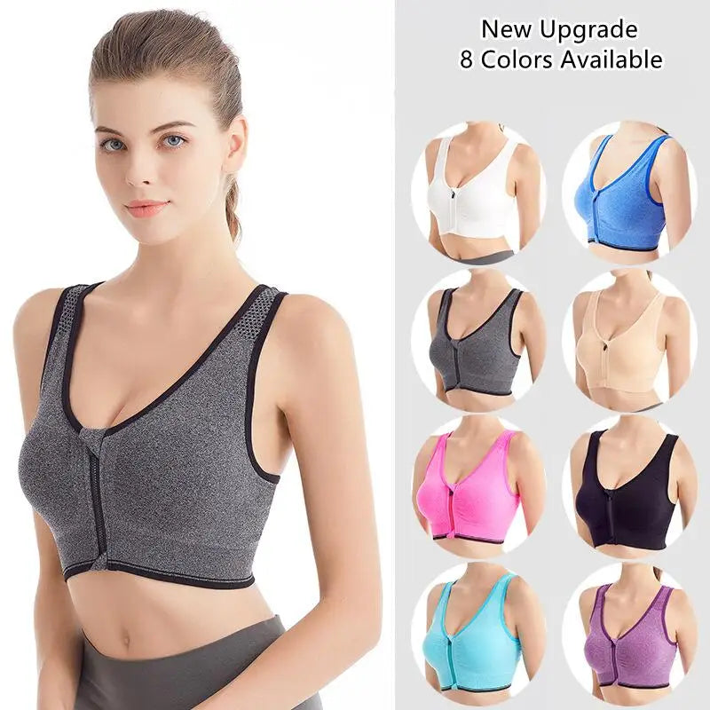 Women's Front Zip Sports Bra – Seamless Shockproof Breathable Bralette