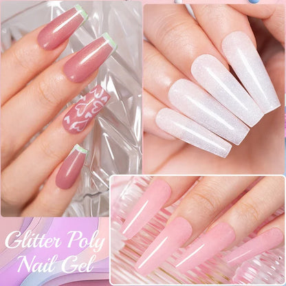 30ML Glitter Poly Nail Gel Hema Free Pink Glitter Acrylic Gel Finger Extension Nail Gel Semi-Permanent Nail Varnish For Manicure
