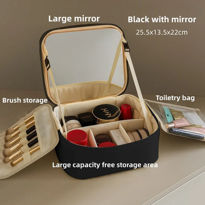 Makeup Bag With LED Mirror Large Capacity Travel Portable With Toilet Storage Bag and Mirror Women's Makeup Bag Organizer