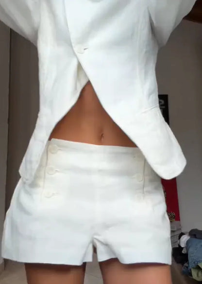 Women's Elegant White Linen Two-piece Outfit
