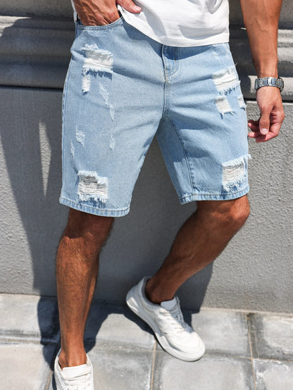 Hole-washed Water Buffalo Denim Short Pants - Men's