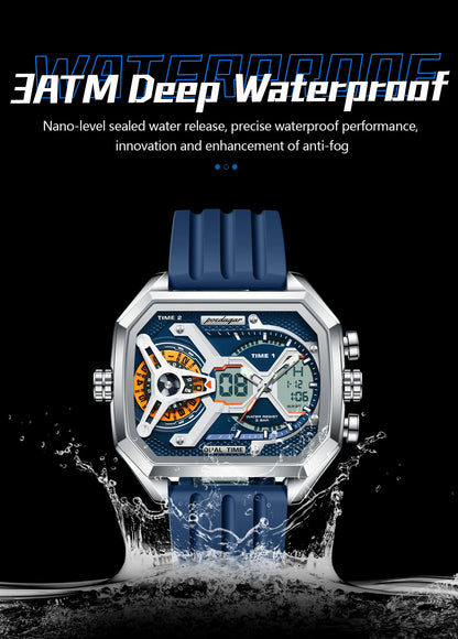 POEDAGAR Luxury Men Wristwatch Date Week Luminous LED Quartz Man Clock Silicone Strap Electronic Dual Time Fashion Men's Watches