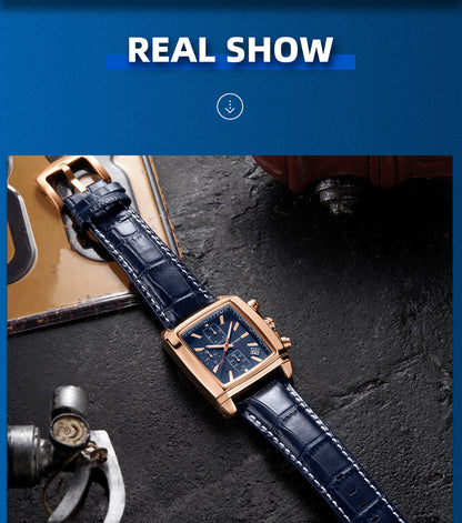 MEGIR Fashion Casual Men Chronograph Quartz Watch Top Brand Military Sport Wristwatch Man Rectangle  Leather Watches Male 2028