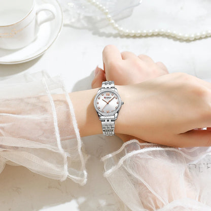CURREN Luxury Watch Women Ring Necklace Earrings Rhinestone Fashion Wristwatch Female Casual Ladies Watches Bracelet 5PCS Set