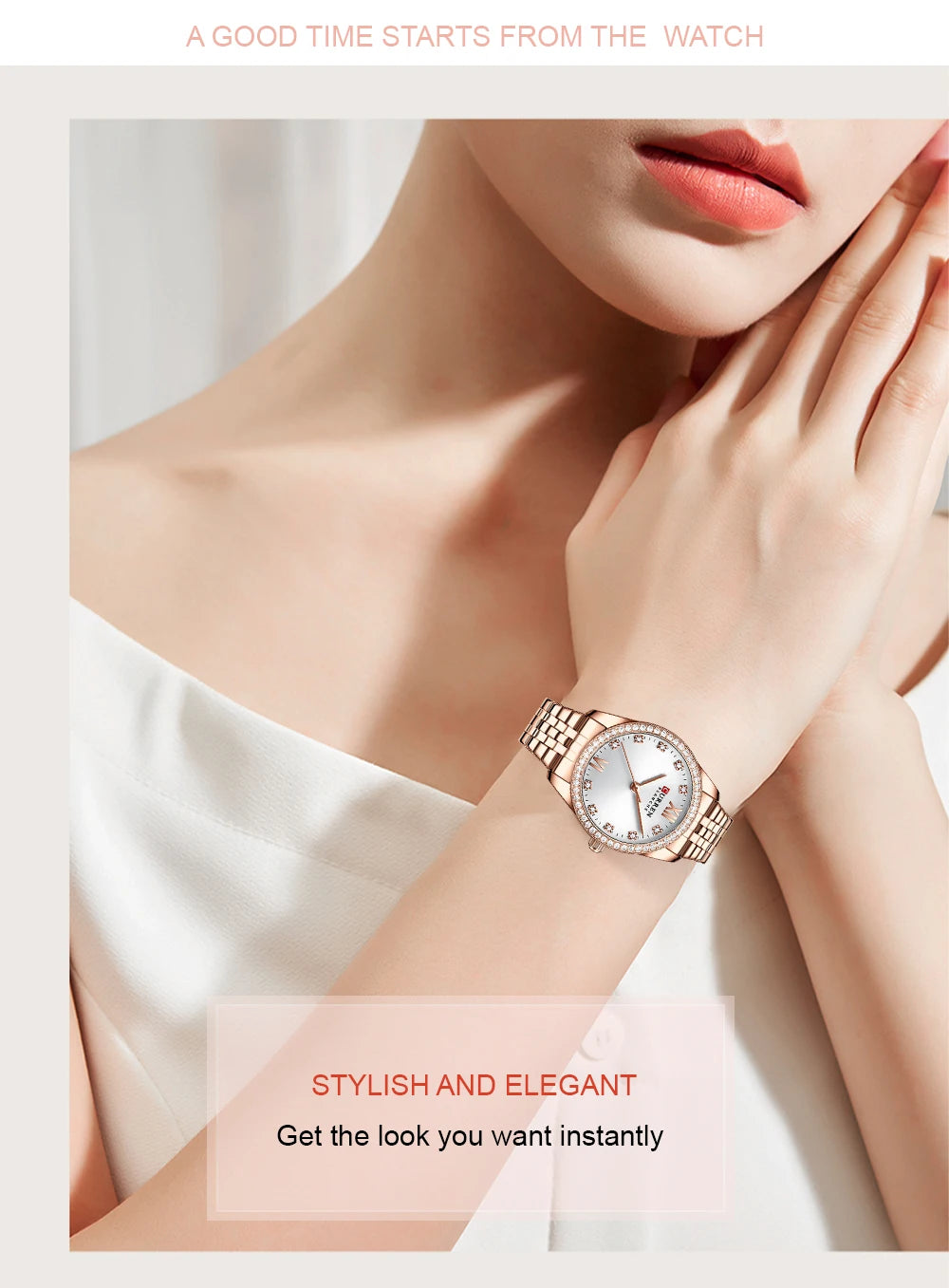 CURREN Luxury Watch Women Ring Necklace Earrings Rhinestone Fashion Wristwatch Female Casual Ladies Watches Bracelet 5PCS Set