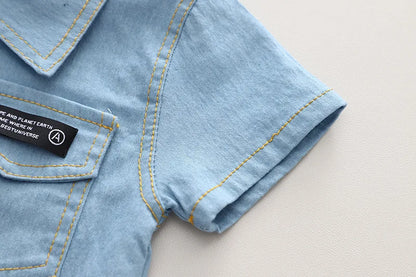 Summer Baby Boys Denim Clothes Suit Children Outfits Fashion Solid Shirt Shorts 2Pcs/Sets Toddler Casual Costume Kids Tracksuits