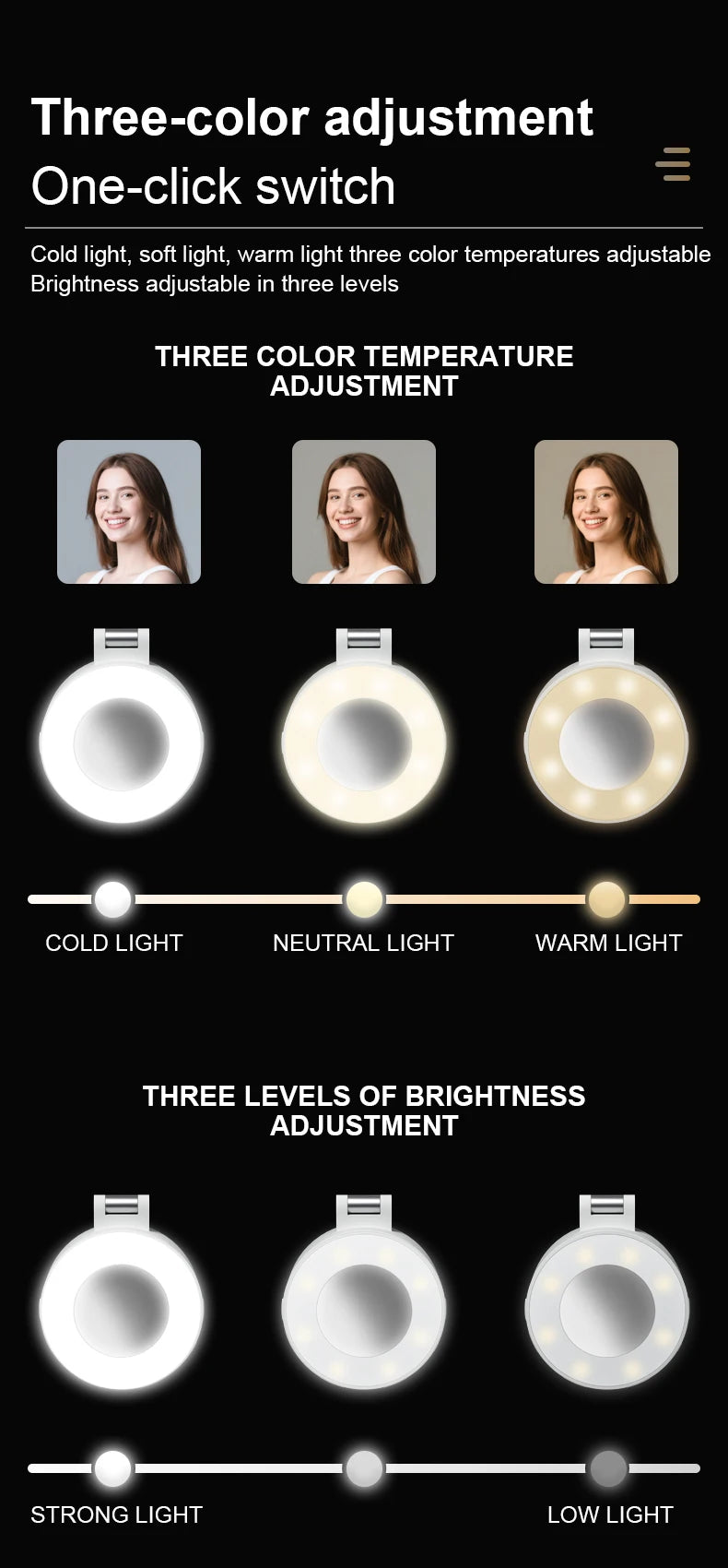 Portable Magnetic Beauty Light with Mirror, USB Rechargeable Selfie Light for Makeup