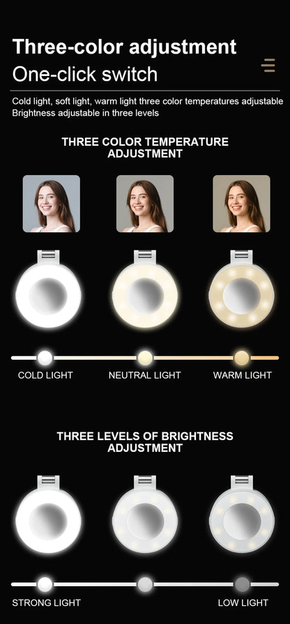 Portable Magnetic Beauty Light with Mirror, USB Rechargeable Selfie Light for Makeup