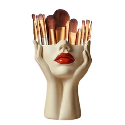 Cosmetic Brush Holder Makeup Organizer For Brushes Women's Head Design Boho Aesthetic Decorative Resin Decoration For Bathroom