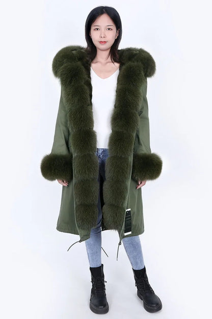 Maomaokong Winter Woman Natural Fur Overcoat Plus Size Black Parkas Raccoon Real Fur Lining Extra Larg Warm Jacket Coats Long