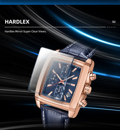 MEGIR Fashion Casual Men Chronograph Quartz Watch Top Brand Military Sport Wristwatch Man Rectangle  Leather Watches Male 2028