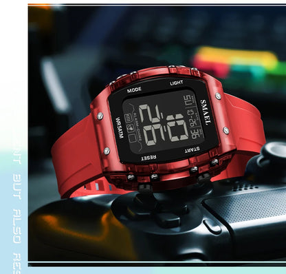 SMAEL Digital Watches Big Dial Rectangle Sport Watches LED Date 8108 Digital Watches 50m Waterproof Shockproof Men's Wristwatch