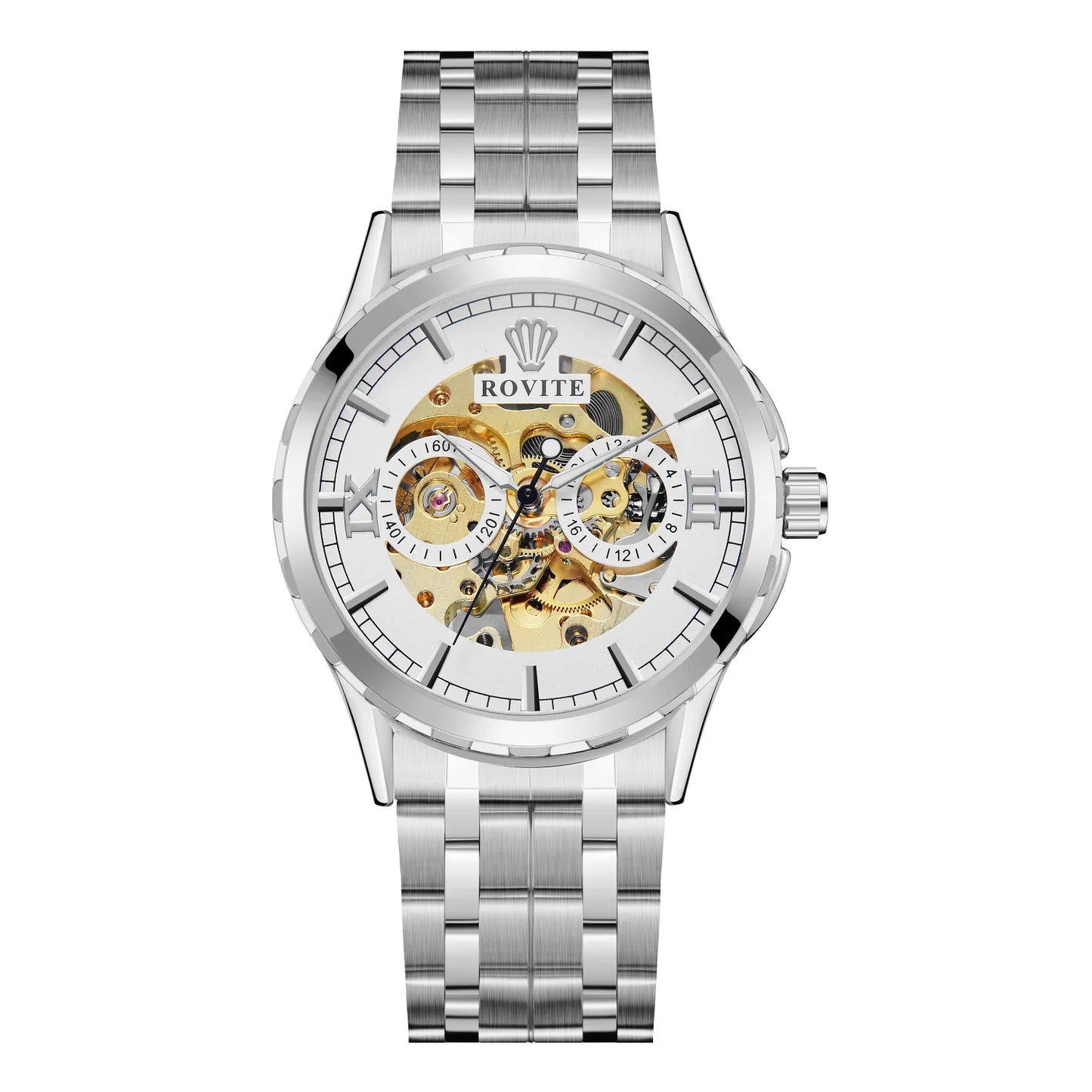Men Automatic Watch  Stainless Steel Strap Skeleton Mechanical Watches Top Brand Luxury Pointer Watch