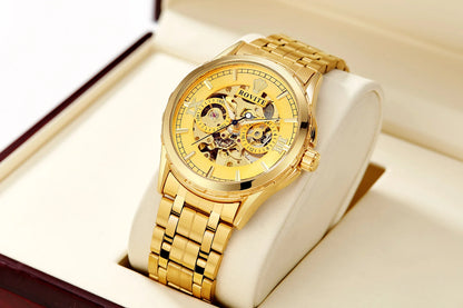 Men Automatic Watch  Stainless Steel Strap Skeleton Mechanical Watches Top Brand Luxury Pointer Watch