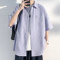 LEGIBLE Summer Shirts Men Loose Thin Cotton Short Sleeve Shirts Male Fashion Stand Solid Color 4XL 5XL