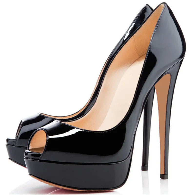 Crossdresser sexy stilettoswomen plataforma peep toe sandálias de salto alto nu couro patente sexy elegante sandálias de salto stiletto