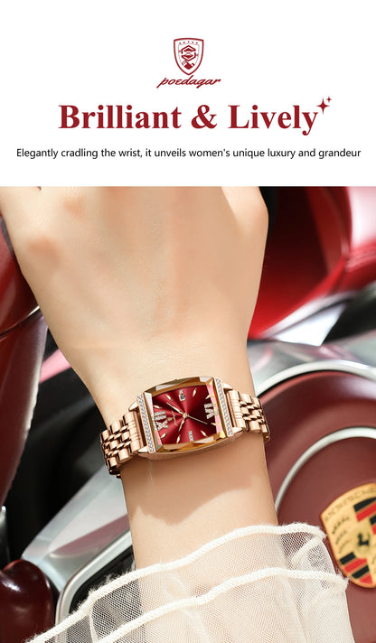 POEDAGAR Elegant Woman Watches High Quality Date Waterproof Luxury Ladies Watch Stainless Steel Casual Quartz Women's Wristwatch