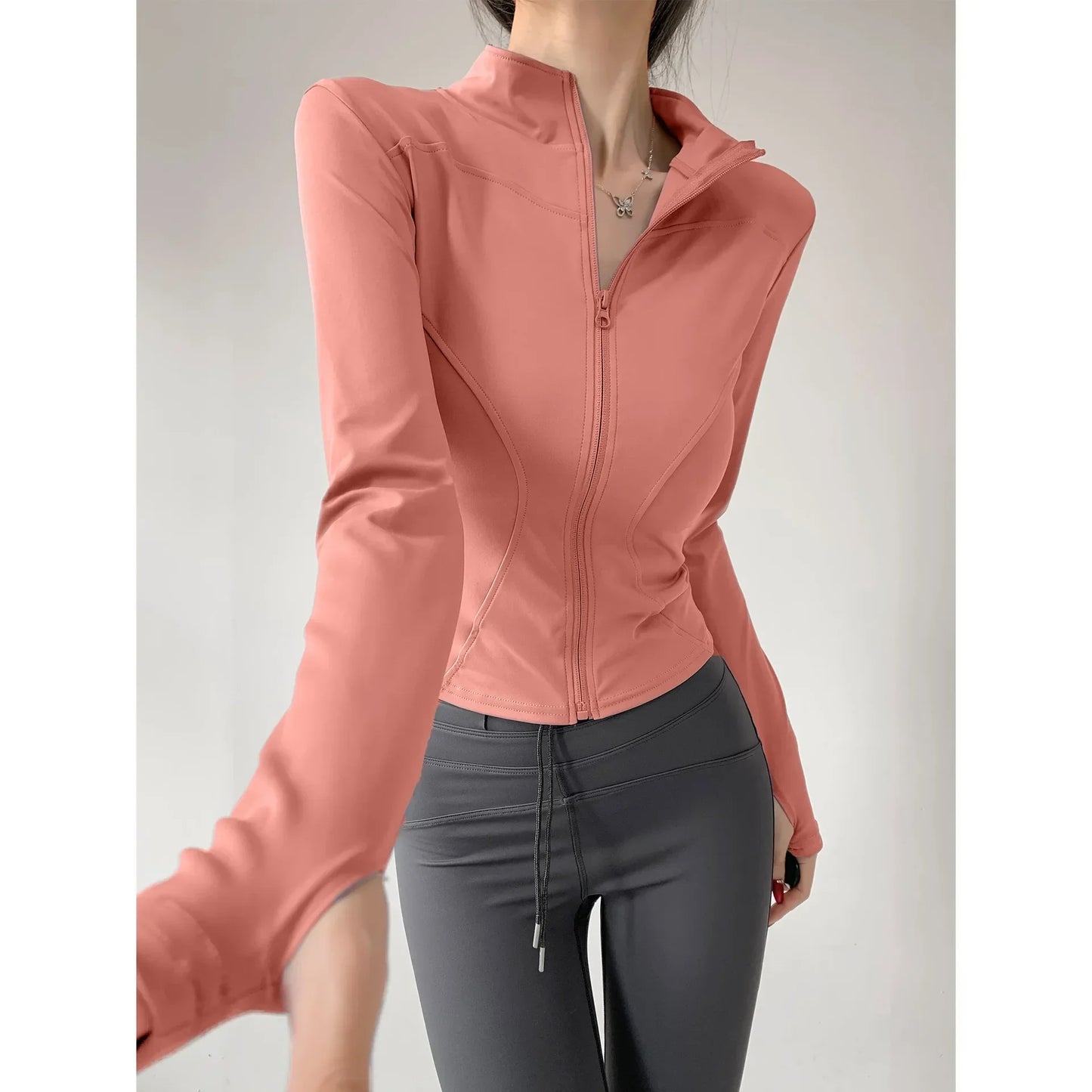 Women's Quick-Dry Yoga Jacket – Long Sleeve Slim Fit Zip Running Coat