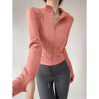 Women's Quick-Dry Yoga Jacket – Long Sleeve Slim Fit Zip Running Coat