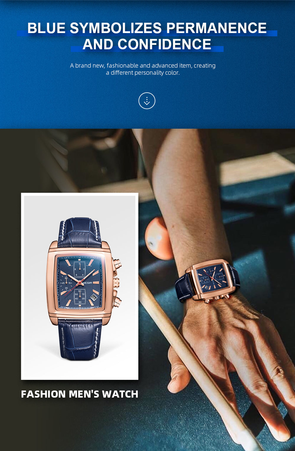 MEGIR Fashion Casual Men Chronograph Quartz Watch Top Brand Military Sport Wristwatch Man Rectangle  Leather Watches Male 2028