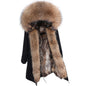 Maomaokong Winter Woman Natural Fur Overcoat Plus Size Black Parkas Raccoon Real Fur Lining Extra Larg Warm Jacket Coats Long