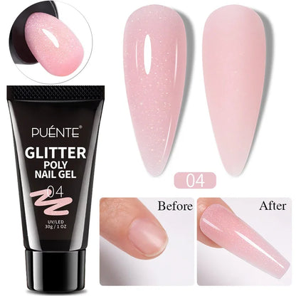 30ML Glitter Poly Nail Gel Hema Free Pink Glitter Acrylic Gel Finger Extension Nail Gel Semi-Permanent Nail Varnish For Manicure