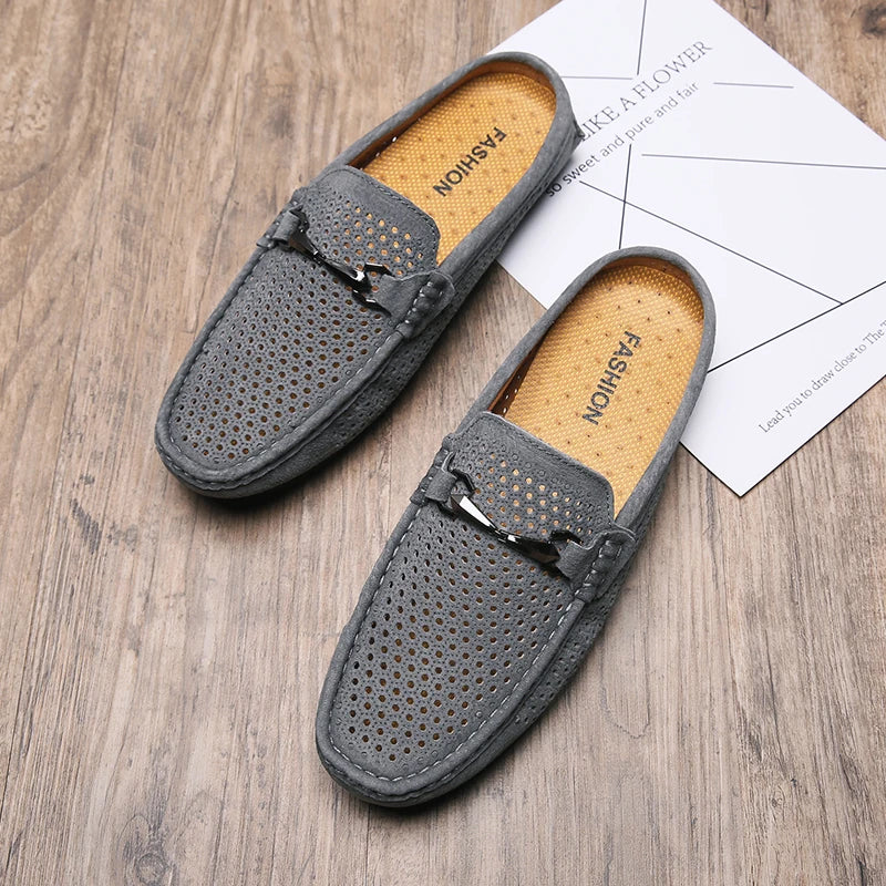 Moda masculina chinelos de couro ao ar livre meia loafers sapatos leves respirável mulas para o homem verão sandálias casuais sapatos preguiçosos