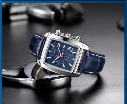 MEGIR Fashion Casual Men Chronograph Quartz Watch Top Brand Military Sport Wristwatch Man Rectangle  Leather Watches Male 2028