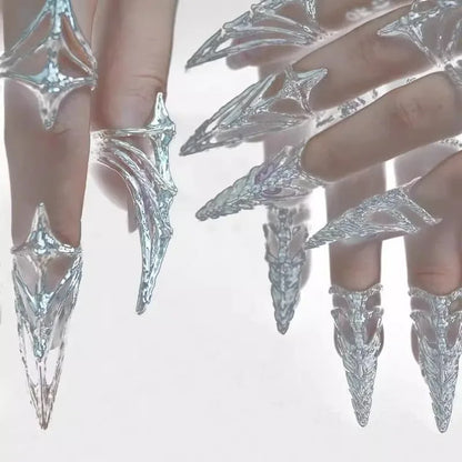 Punk Metal Nail Cover Bone Ring for Women Gothic Rock Machinery Manicure Fingertip Ring Finger Rings Cosplay Jewelry Set Gift