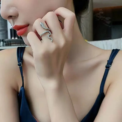 Simple And Delicate Retro Style Serpentine Micro-Inset Rhinestone Men's And Women's Open Rings, Retro Elegance For Fashionable M