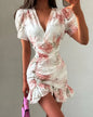 Chic Ruffle Print Slim Fit Dress Women Chic Flared sleeves V-neck 2026