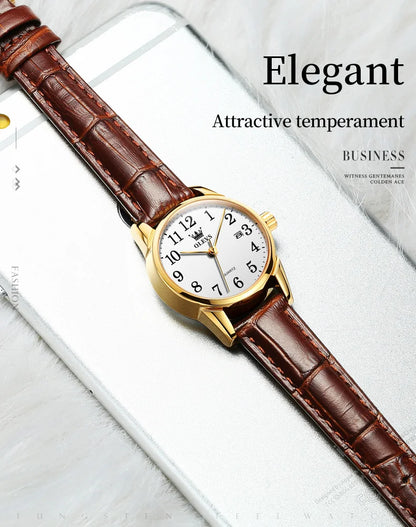 OLEVS Brand Fashion Simple Quartz Watch for Women Leather Strap Waterproof Calendar Womens Watches Elegant Female Clock