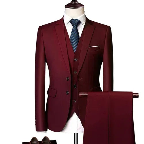 Suits For Men 3 Pieces Set Elegant Wedding  Fashion Classic Full Jackets Vest Pants Blazers Outfit 2026 Formal Costume