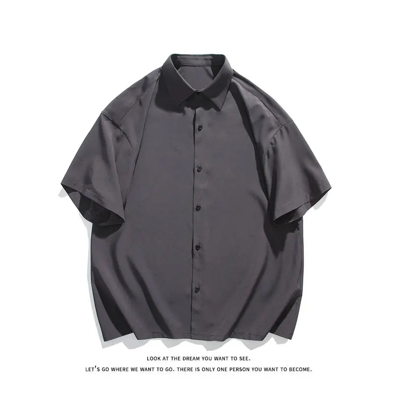 LEGIBLE Summer Shirts Men Loose Thin Cotton Short Sleeve Shirts Male Fashion Stand Solid Color 4XL 5XL