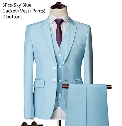 Suits For Men 3 Pieces Set Elegant Wedding  Fashion Classic Full Jackets Vest Pants Blazers Outfit 2026 Formal Costume