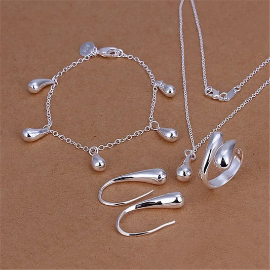 925 Sterling Silver classic Water drop Bracelet necklace earrings rings Jewelry sets for women Fashion Party wedding gifts