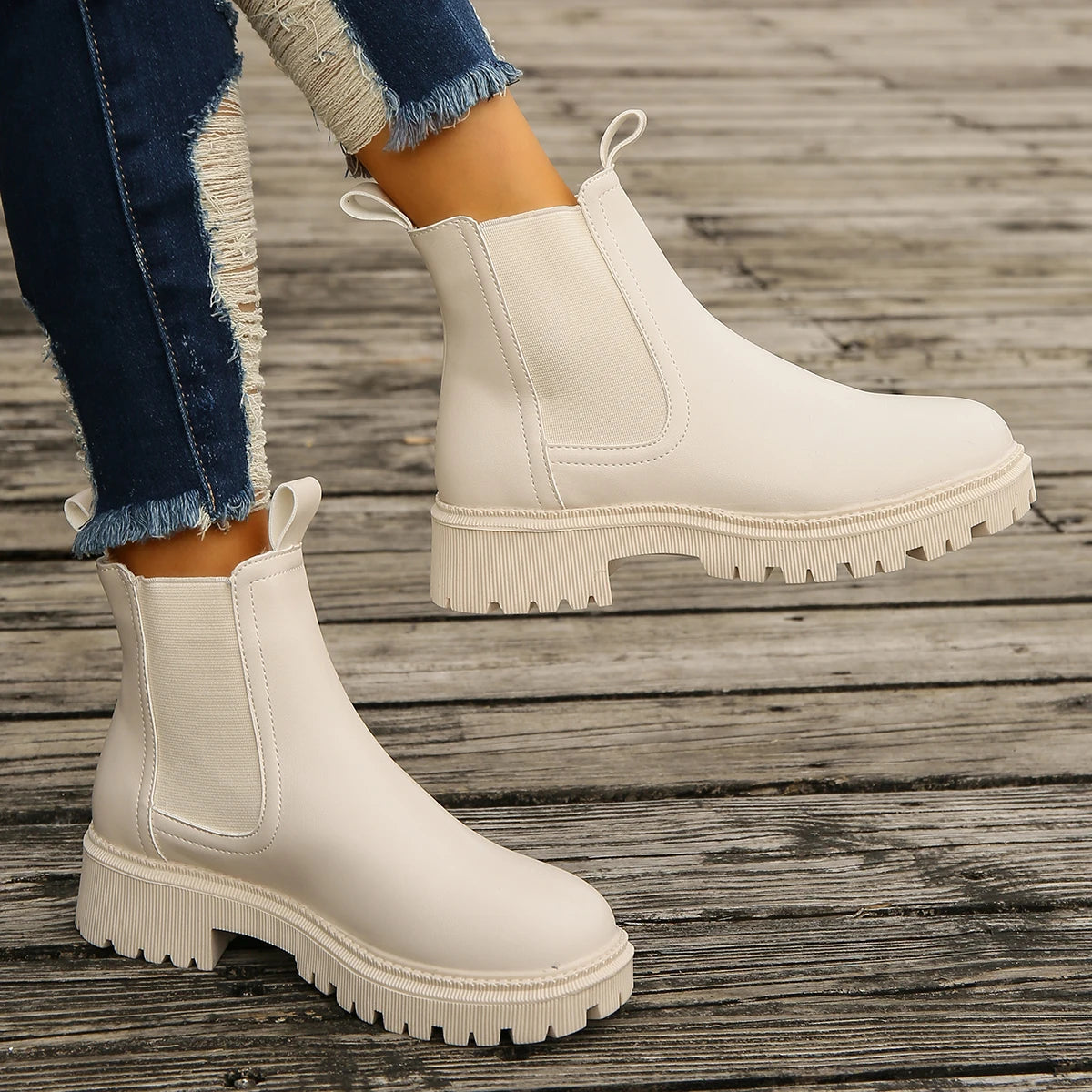 New Autumn Winter Chelsea Boots Women Platform Brown Black Beige White Ankle Boots for Women Fur Short Chunky Punk Gothic Shoes