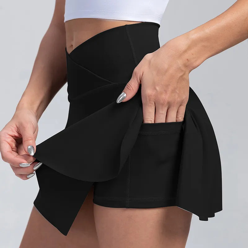 Women Pleated Tennis Skirt With Pockets Shorts Athletic Skirts Crossover Breathable Athletic Golf Skorts Workout Sports Skirts