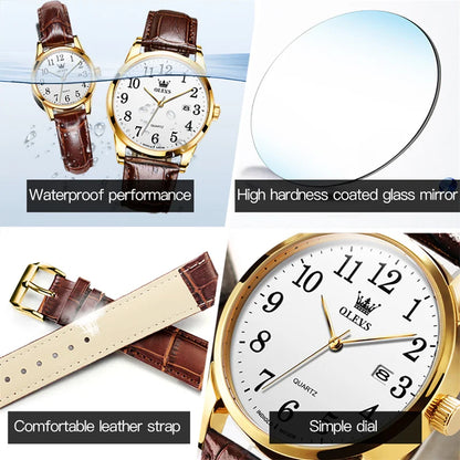 OLEVS Brand Fashion Simple Quartz Watch for Women Leather Strap Waterproof Calendar Womens Watches Elegant Female Clock