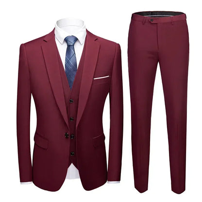 Suits For Men 3 Pieces Set Elegant Wedding  Fashion Classic Full Jackets Vest Pants Blazers Outfit 2026 Formal Costume