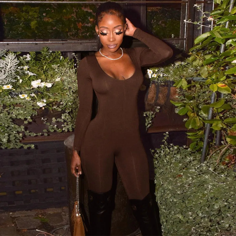 Women's Bodycon Jumpsuit – Long Sleeve Slim Fit Romper