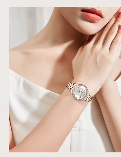 CURREN Luxury Watch Women Ring Necklace Earrings Rhinestone Fashion Wristwatch Female Casual Ladies Watches Bracelet 5PCS Set