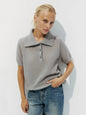 Bronladies Women's Polo Hollow Knitted Short Sleeved Sweater Spring Summer