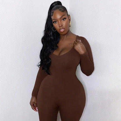 Women's Bodycon Jumpsuit – Long Sleeve Slim Fit Romper
