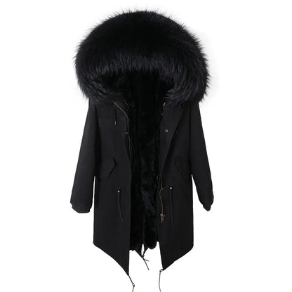 Maomaokong Winter Woman Natural Fur Overcoat Plus Size Black Parkas Raccoon Real Fur Lining Extra Larg Warm Jacket Coats Long