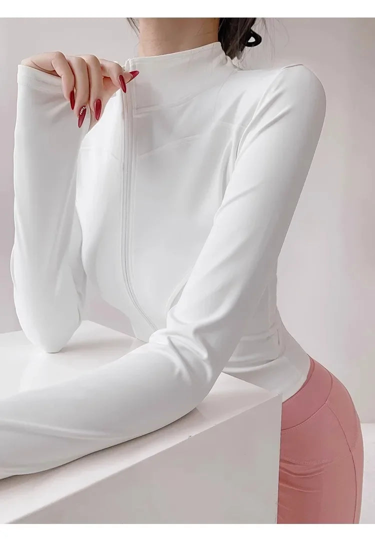 Women's Quick-Dry Yoga Jacket – Long Sleeve Slim Fit Zip Running Coat