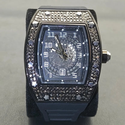 MISSFOX New Men Wrist Watches Tonneau Rubber Strap Waterproof Male Quartz Watch Unique Classic Gold Hollow Men's Clocks Gifts