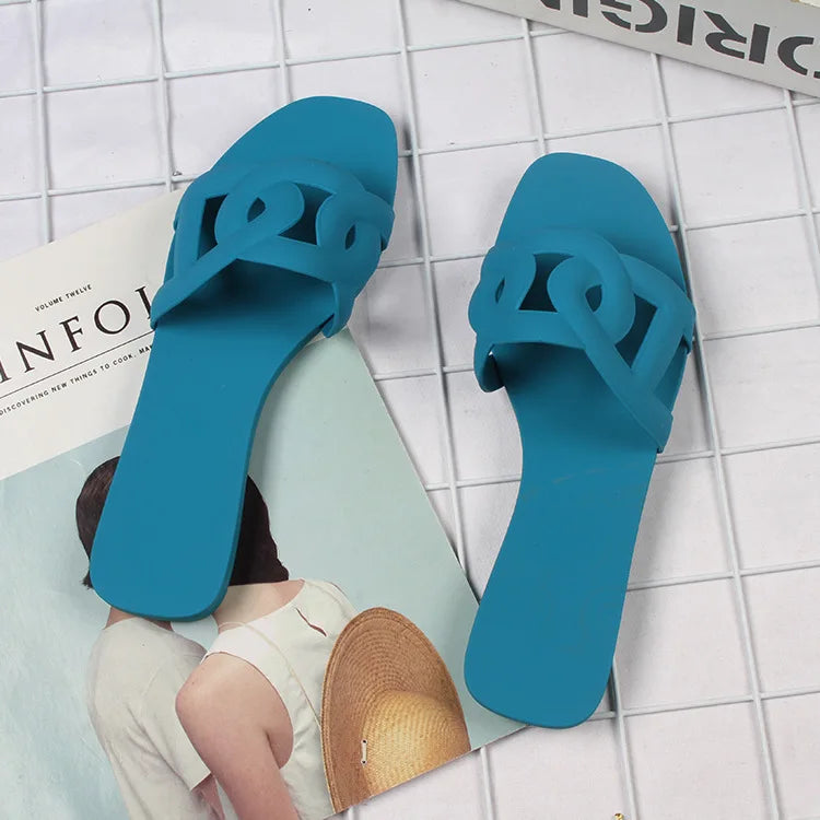 Designer mulher chinelos planos sandálias de cor doce casual chinelos de fundo verão sandálias femininas novos sapatos para mulher