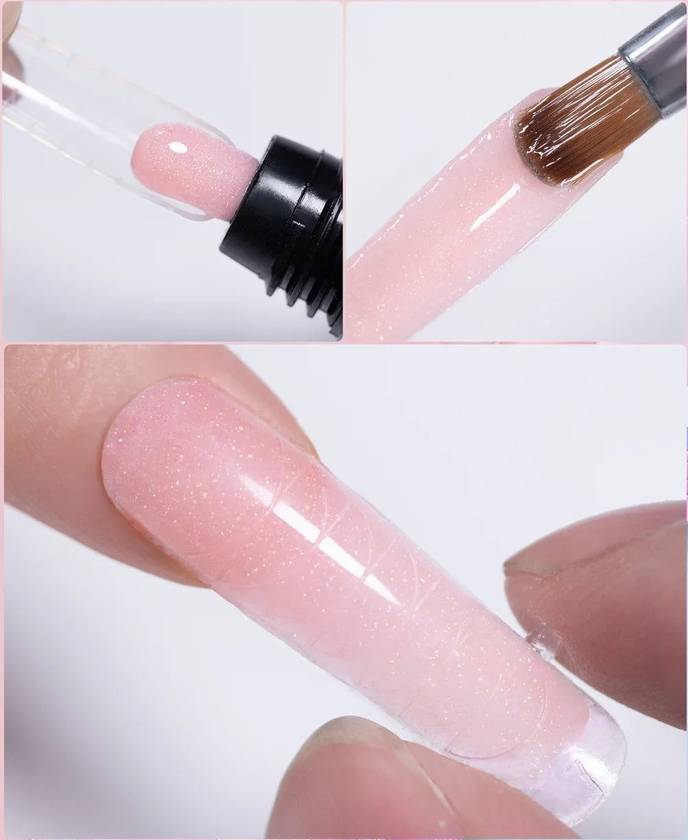 30ML Glitter Poly Nail Gel Hema Free Pink Glitter Acrylic Gel Finger Extension Nail Gel Semi-Permanent Nail Varnish For Manicure