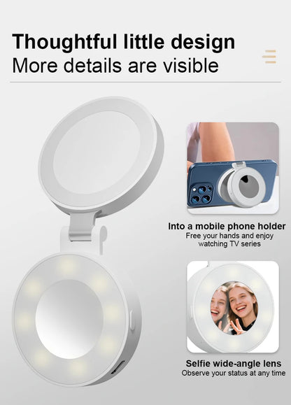 Portable Magnetic Beauty Light with Mirror, USB Rechargeable Selfie Light for Makeup
